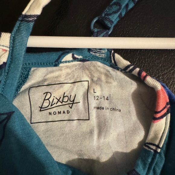 Blue and White Floral One Piece with V-Neck and Elastic Waist - Picture 3 of 3